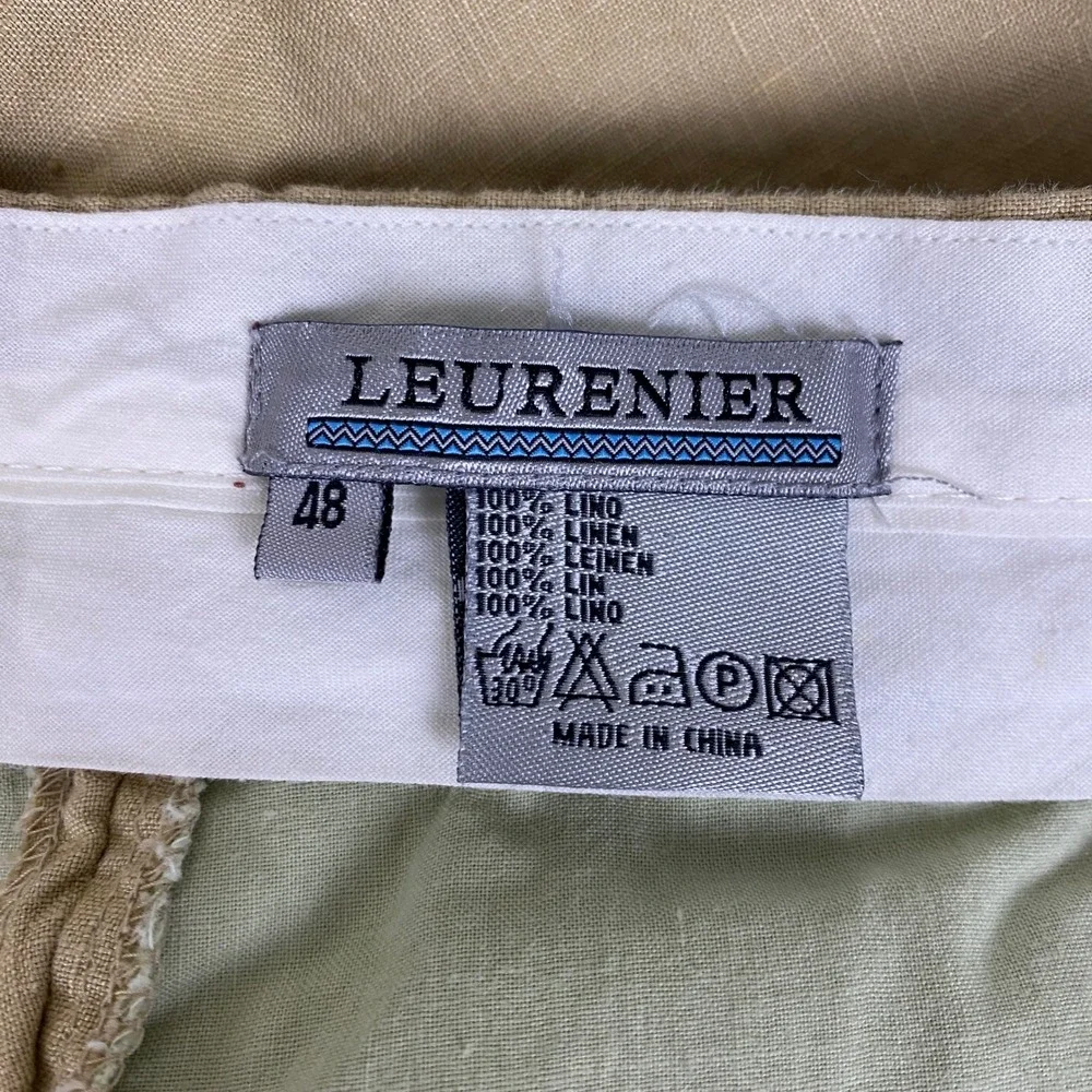 Leurenier 100% Linen Pants Men's Size 44 Cropped Beige Tan Relaxed Wide Leg